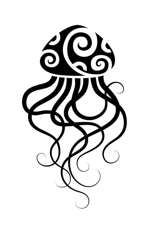 A jellyfish drawn in a tribal, Maori art style. This would set a certain tone for a jellyfish tattoo meaning.