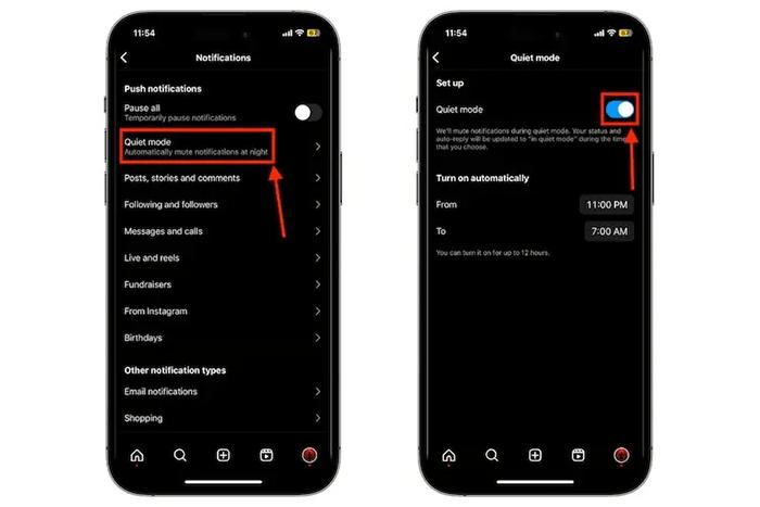 turn on quiet mode instagram
