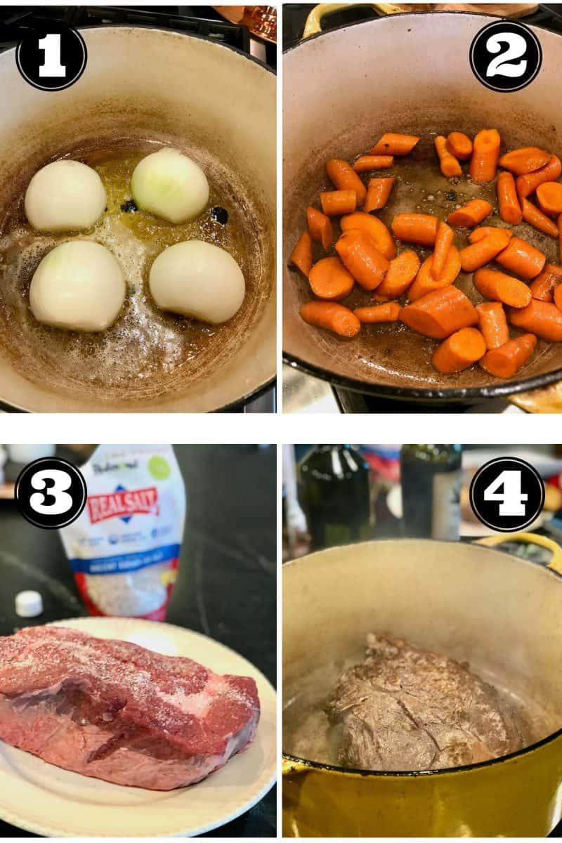 Pinterest image for Pot Roast Stuffed Spud, pot roast, carrots and gravy over a baked potoate