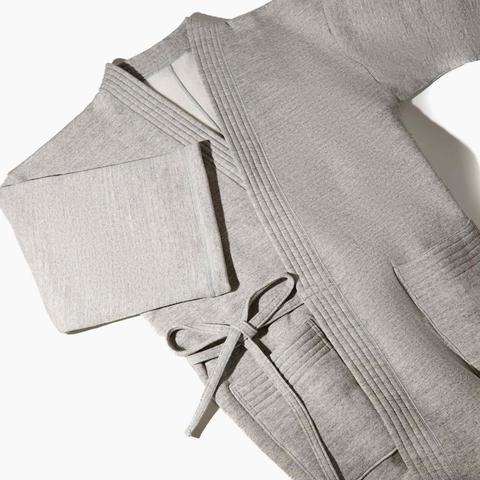 a grey loungewear kimono
