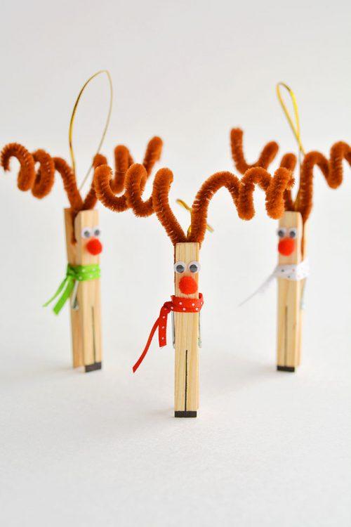 40+ Awesome Pipe Cleaner Crafts - Clothespin Reindeer Ornaments