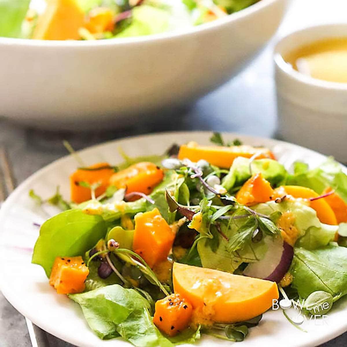 Fall harvest salad dressed with creamy salad dressing.