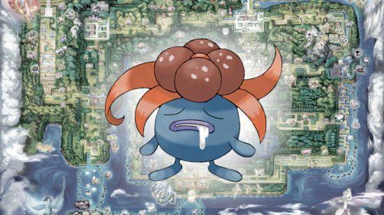 Glomm evolution - Bellossom in front of a map of Kanto