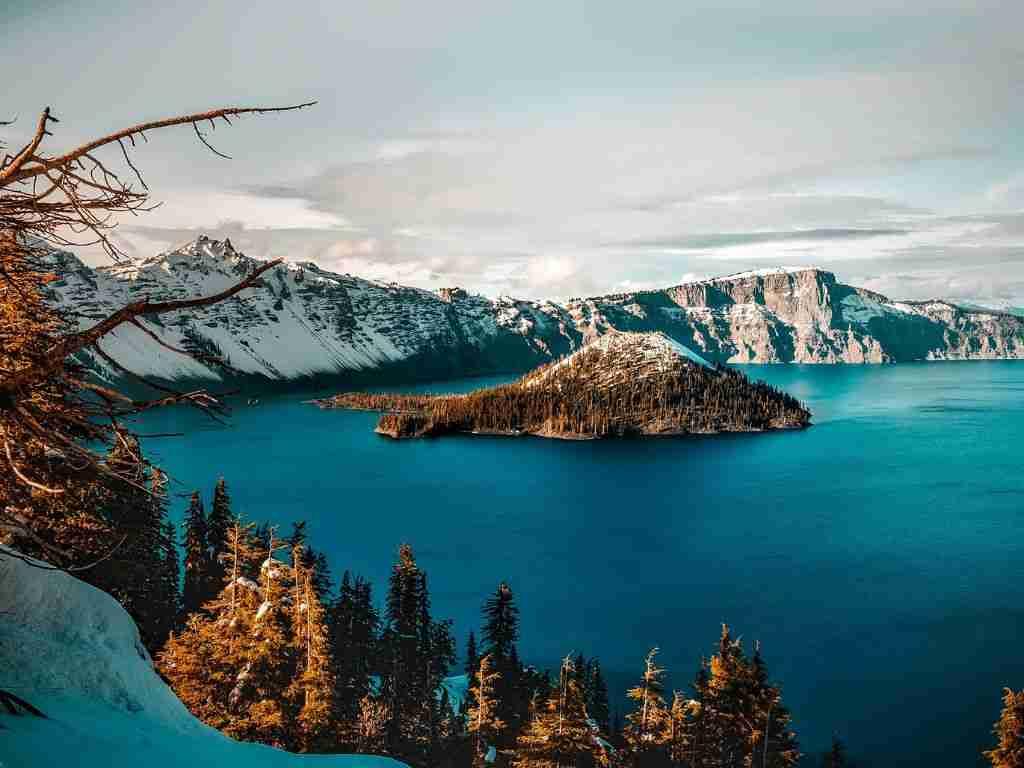 Crater Lake, Oregon in the snow