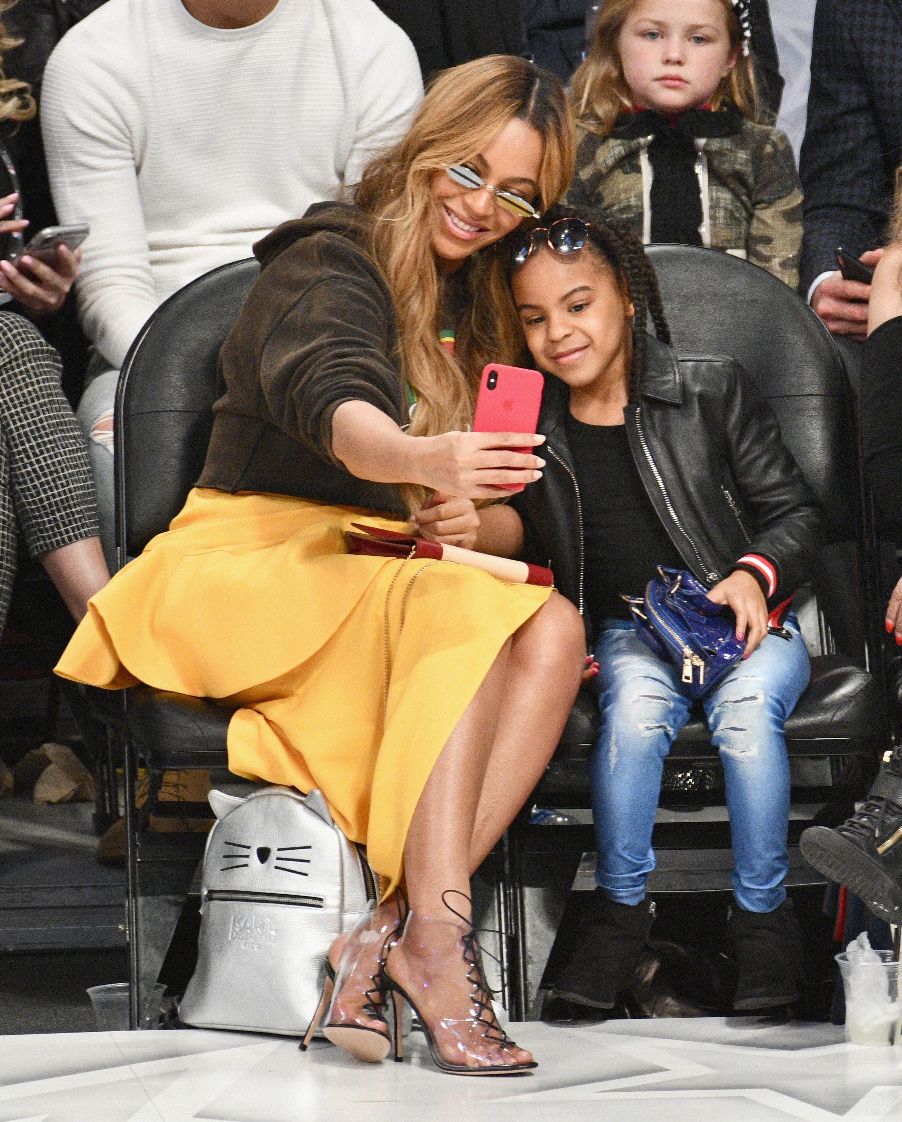Beyoncé and Blue Ivy Carter attend the NBA All-Star Game at Staples Center on Feb. 18, 2018, in Los Angeles.