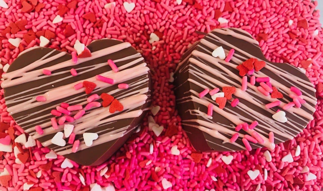 These hot cocoa bombs made by Sweet Dreams Confections Co. in Middletown are chocolate covered strawberry flavored. Buy them for a loved one or treat yourself this Valentine