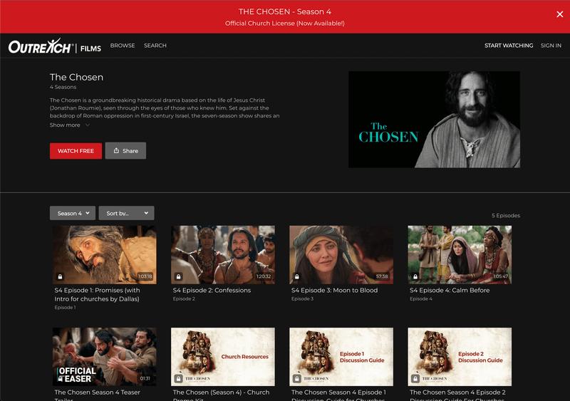 The Chosen sign-up page on Outreach Films