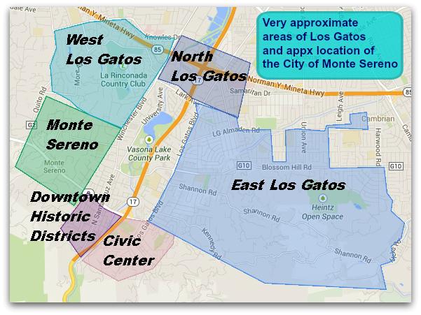 Regions of Los Gatos: East, West , North, Civic Center, Historic