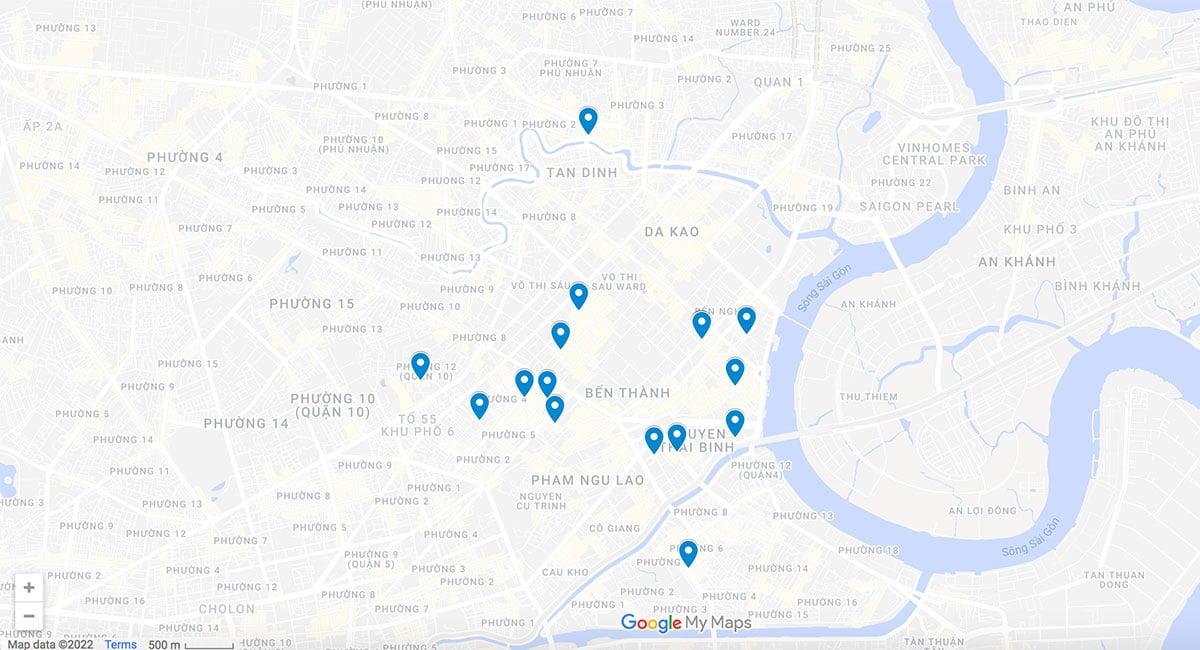 Map of cafes in Ho Chi Minh City