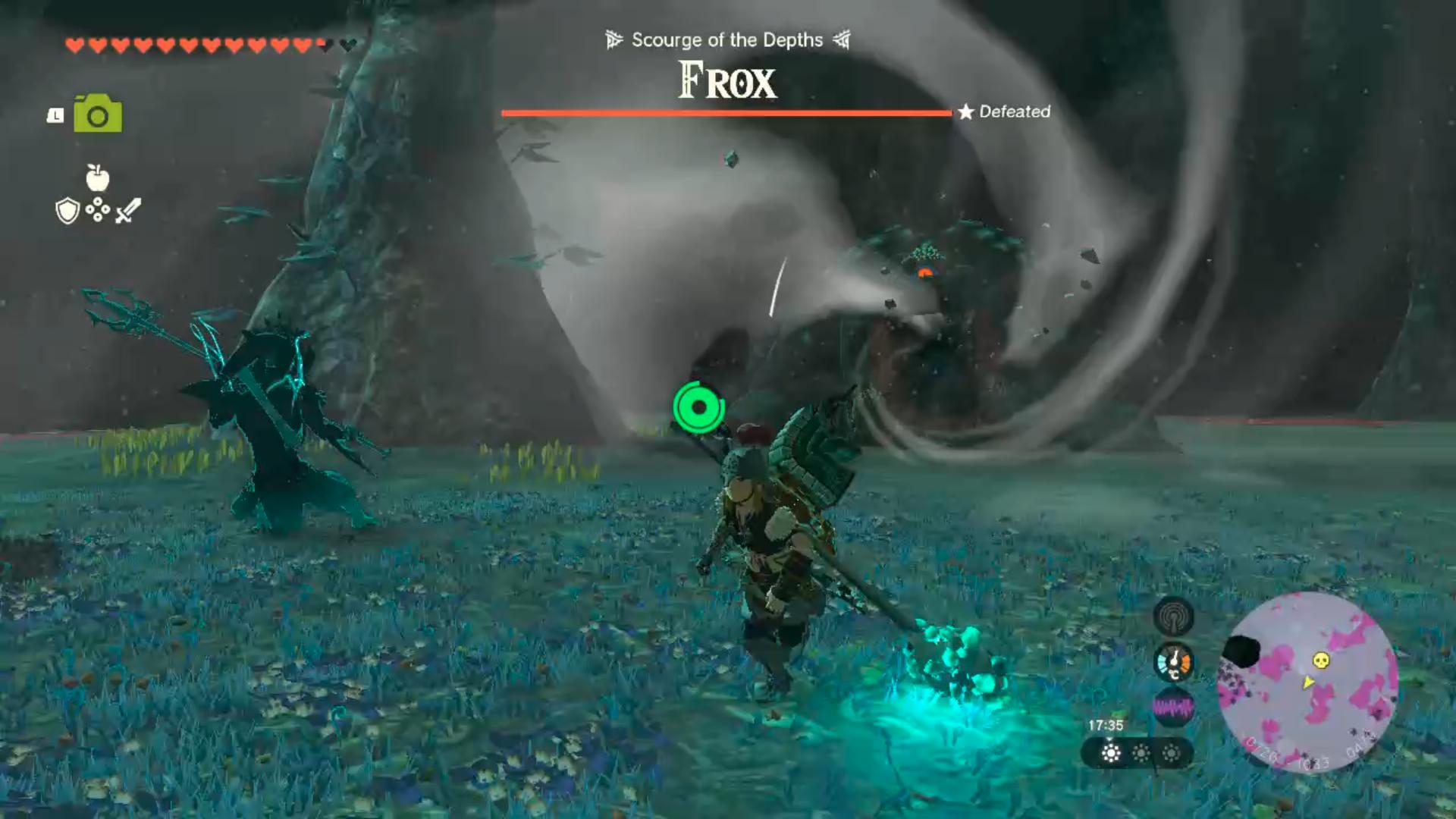Link stares at a defeated Frox in Zelda Tears of the Kingdom.