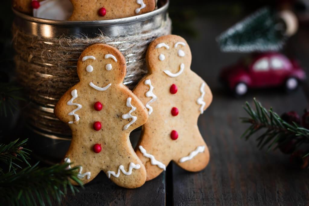 Traditional cookies for the new year and christmas. Gingerbread men. Festive dessert.