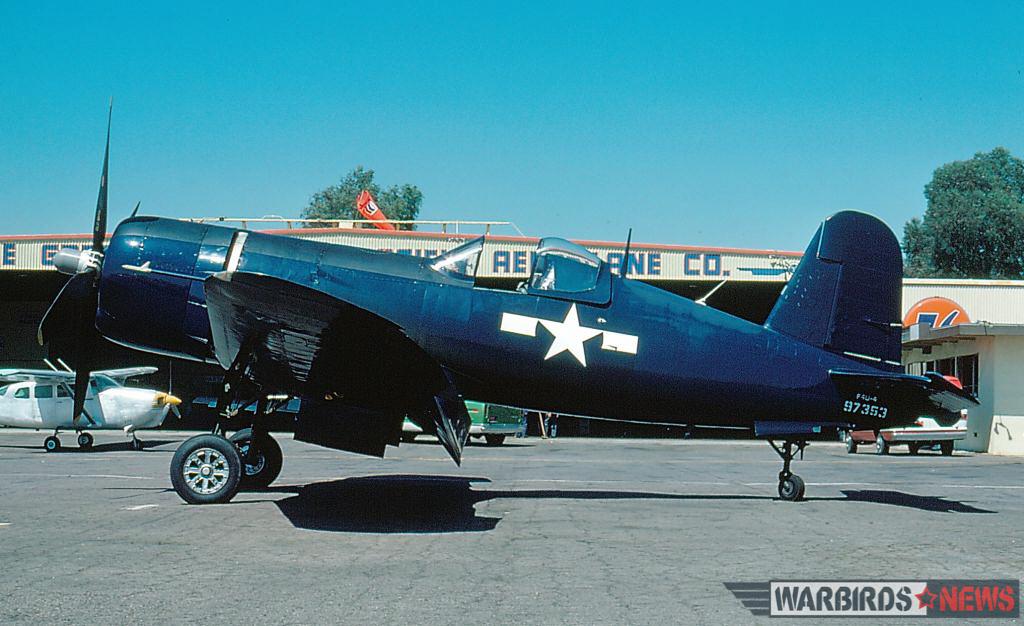 F4U-4 Bu.97359 in her Baa Baa Black Sheep livery at Van Nuys airport on August 11th, 1976. (photo by Bill Curry via Jim Sullivan)