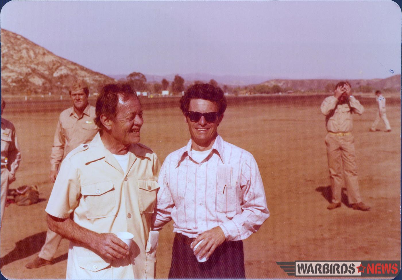 Pappy Boyington on set at Indian Dunes with Steve Rosenberg. (photo Steve Rosenberg collection)