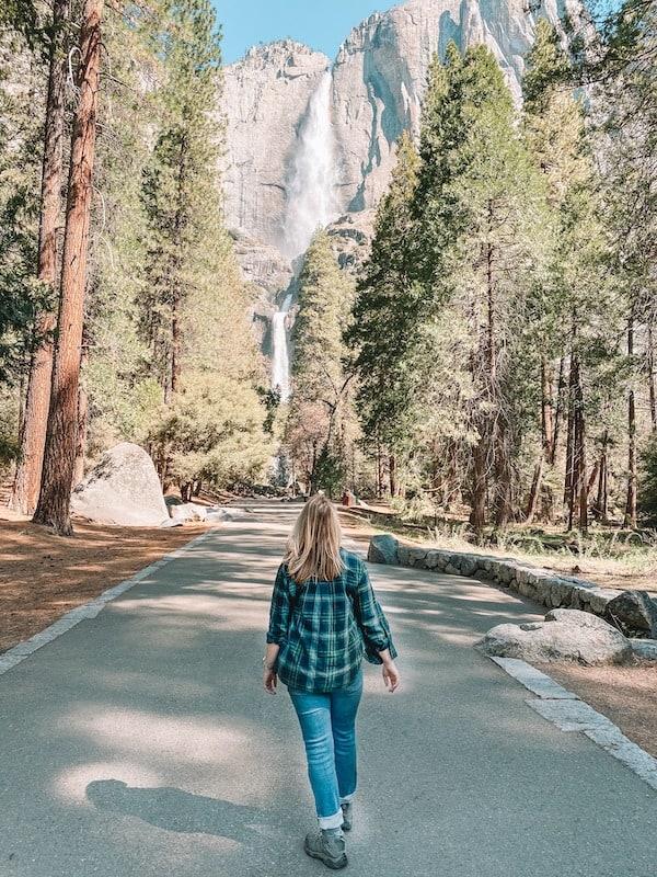 Walking to Yosemite Falls in Yosemite National Park.