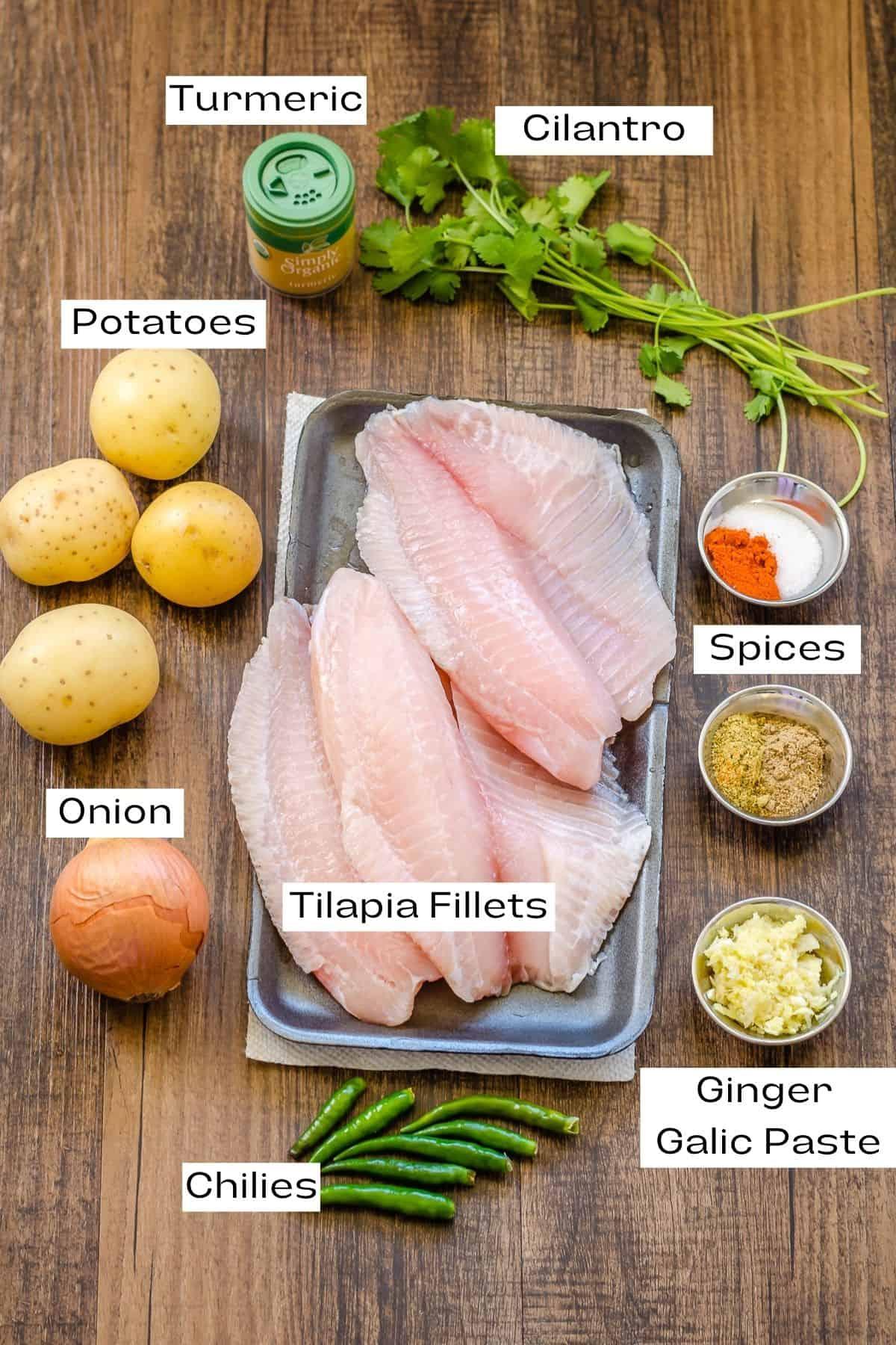 Ingredients for tilapia cutlets.