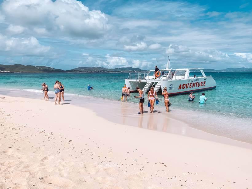 Catamaran pulled up to Buck Island - st thomas vs st croix