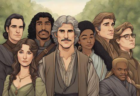 A group of diverse characters from The Princess Bride stand together, each displaying their unique personalities through their expressions and body language