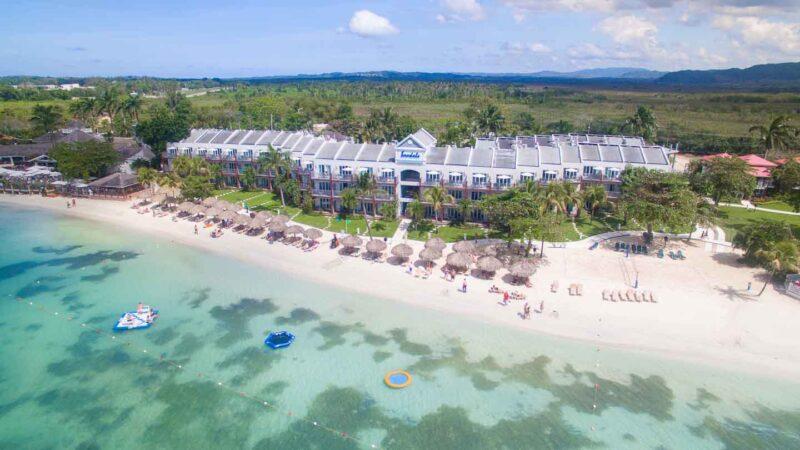 Aerial view of the Firesky Villas at Beaches Negril Jamaica Resort that are beachfront with four bedrooms