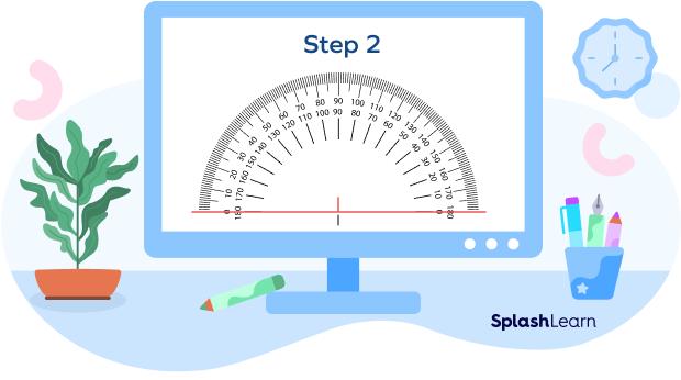 Step 2 to draw a right angle using protractor : Protractor on the horizontal line