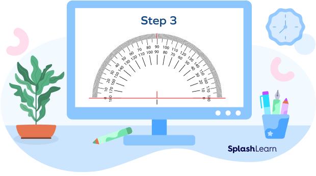 Step 3 to draw a right angle using protractor : Measure 90˚