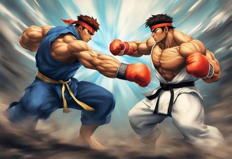 Two Street Fighter characters facing off in a dynamic battle pose