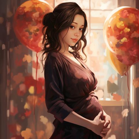 anime illustration of pregnant woman with her hands on belly