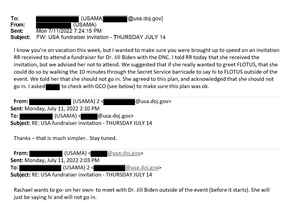 U.S. Attorney Rachael Rollins was told to steer clear of a DNC fundraiser with First Lady Jill Biden. (Screenshot from U.S. Office of Special Counsel report)