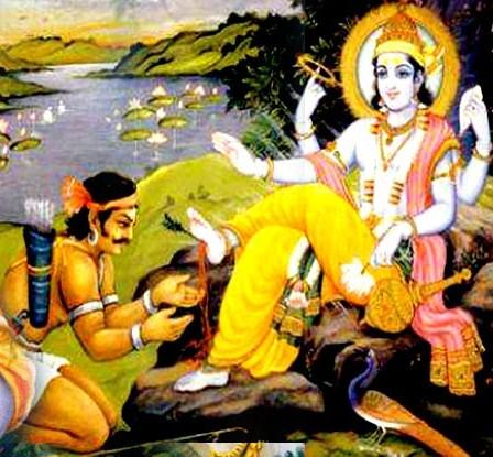 Jara repents in front of Krishna, who blesses him