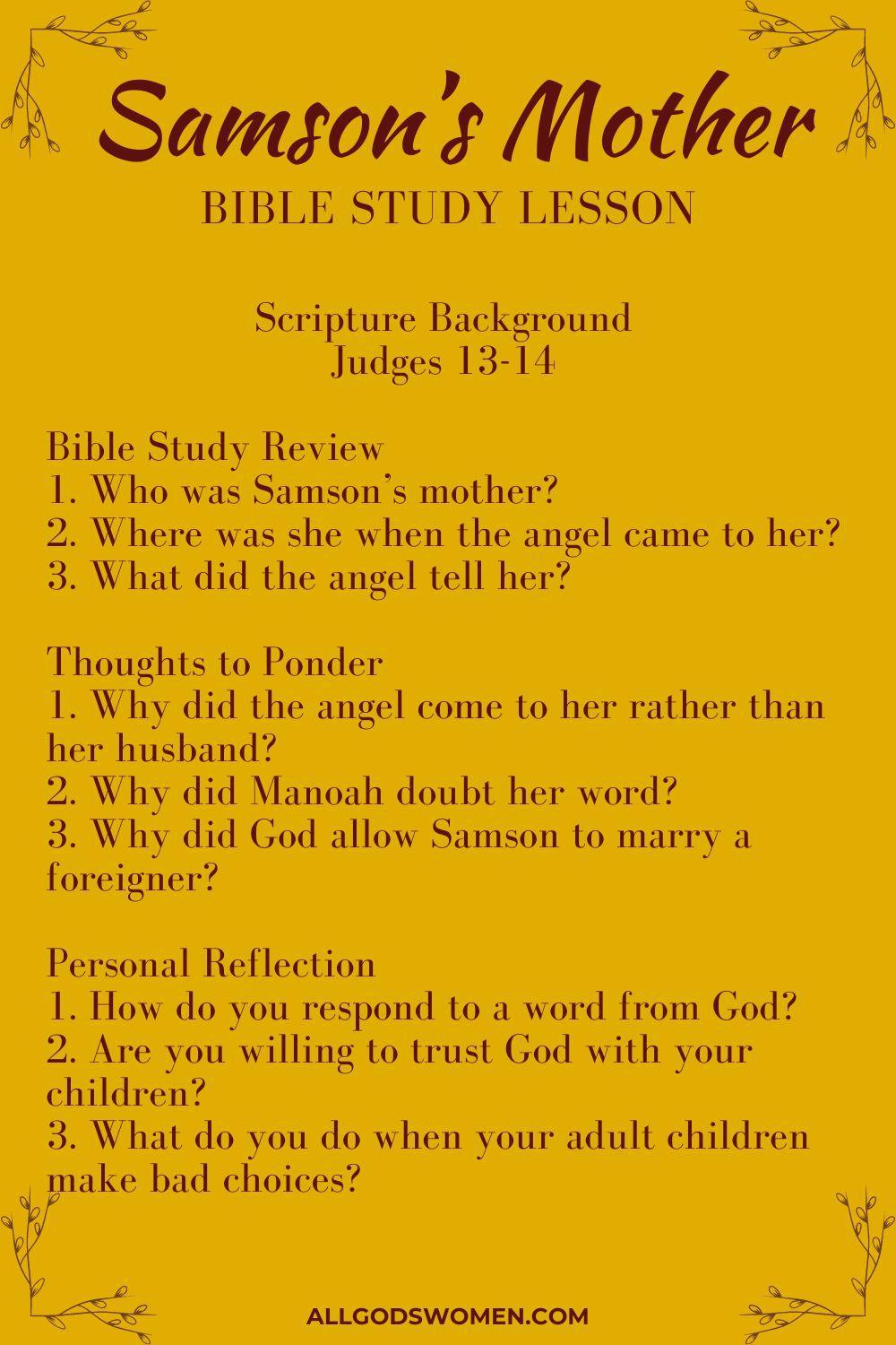 Samson's Mother Bible study lesson