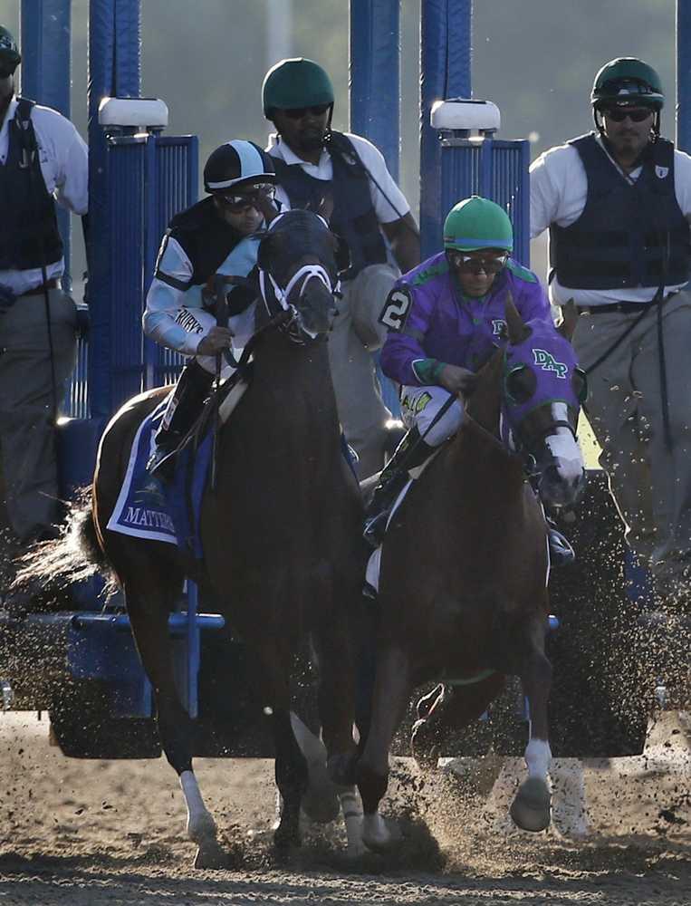 Kathy Willens Associated Press California Chrome (right) and Matterhorn bump coming out of the starting gate in the Belmont Stakes on Saturday in Elmont, N.Y. California Chrome, who finished fourth, injured his front foot in the contact with Matterhorn.