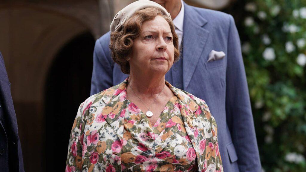 Tessa Peake-Jones as Mrs. C frowning outside in Grantchester Season 8