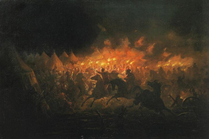 The night attack at Târgoviște. Painting by Theodor Aman.