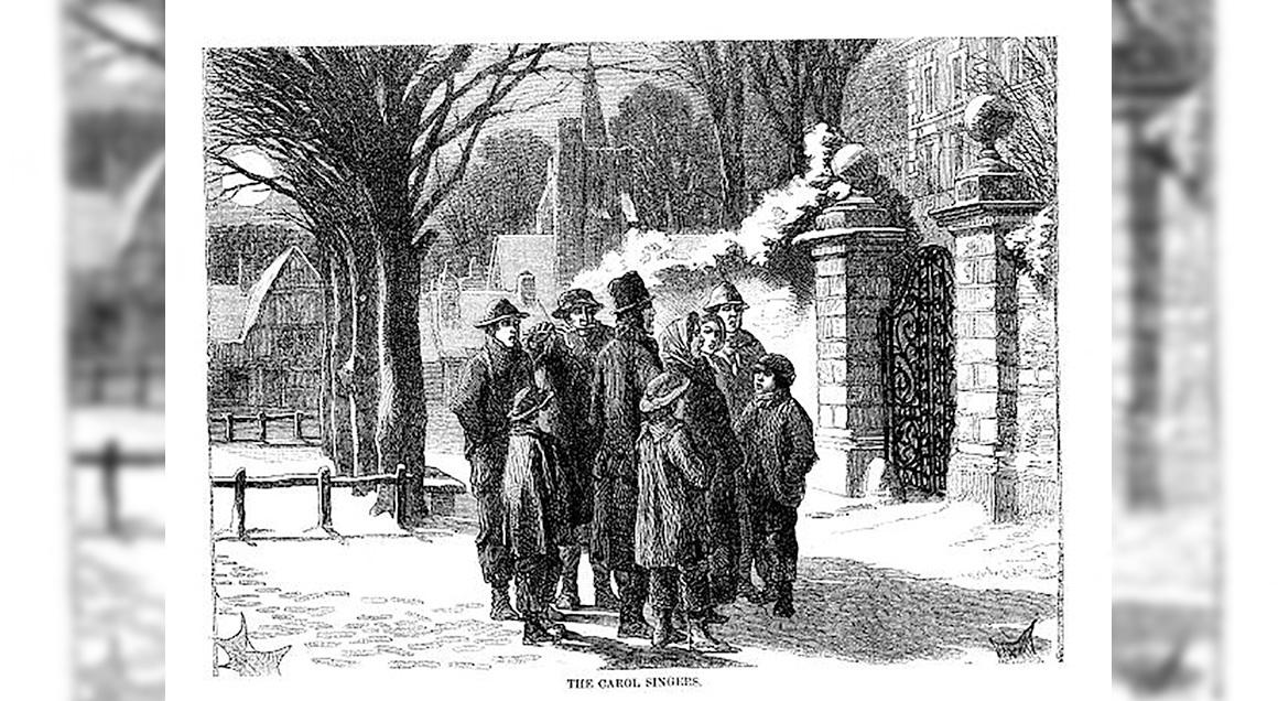 Victorian carolers with background