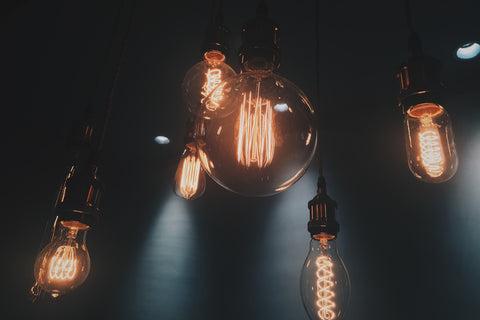 Electric light bulbs hanging from the ceiling