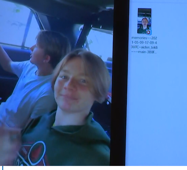 This is an image of Aiden Fucci that he posted in video on Snapchat from the back of a patrol car with his best friend during the search for Tristyn Bailey. It was presented during his March 21, 2023, sentencing hearing for her death.