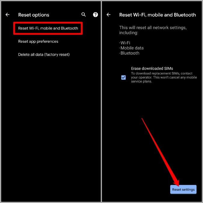 Reset Wi-Fi, mobile and Bluetooth on Android