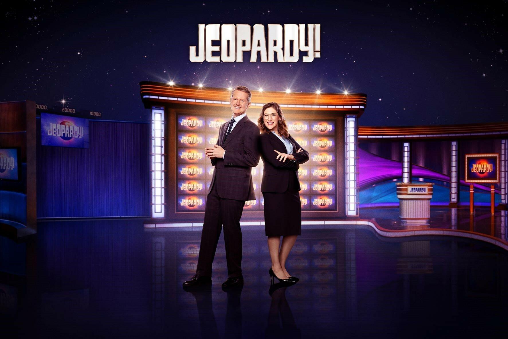 Ken Jennings and Mayim Bialik previously split "Jeopardy!" hosting duties, as shown in this promotional image released in 2022.