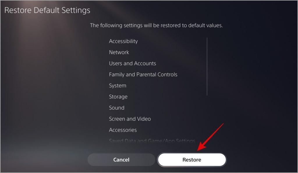 Confirm Reset PS5 Settings to Default