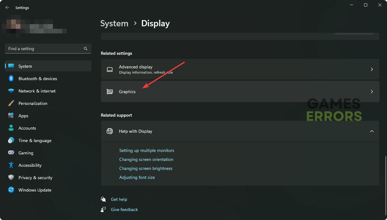 going graphics from display settings windows 11