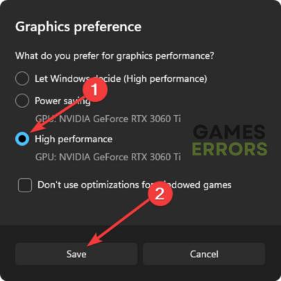 setting high performance graphics for specific app windows 11