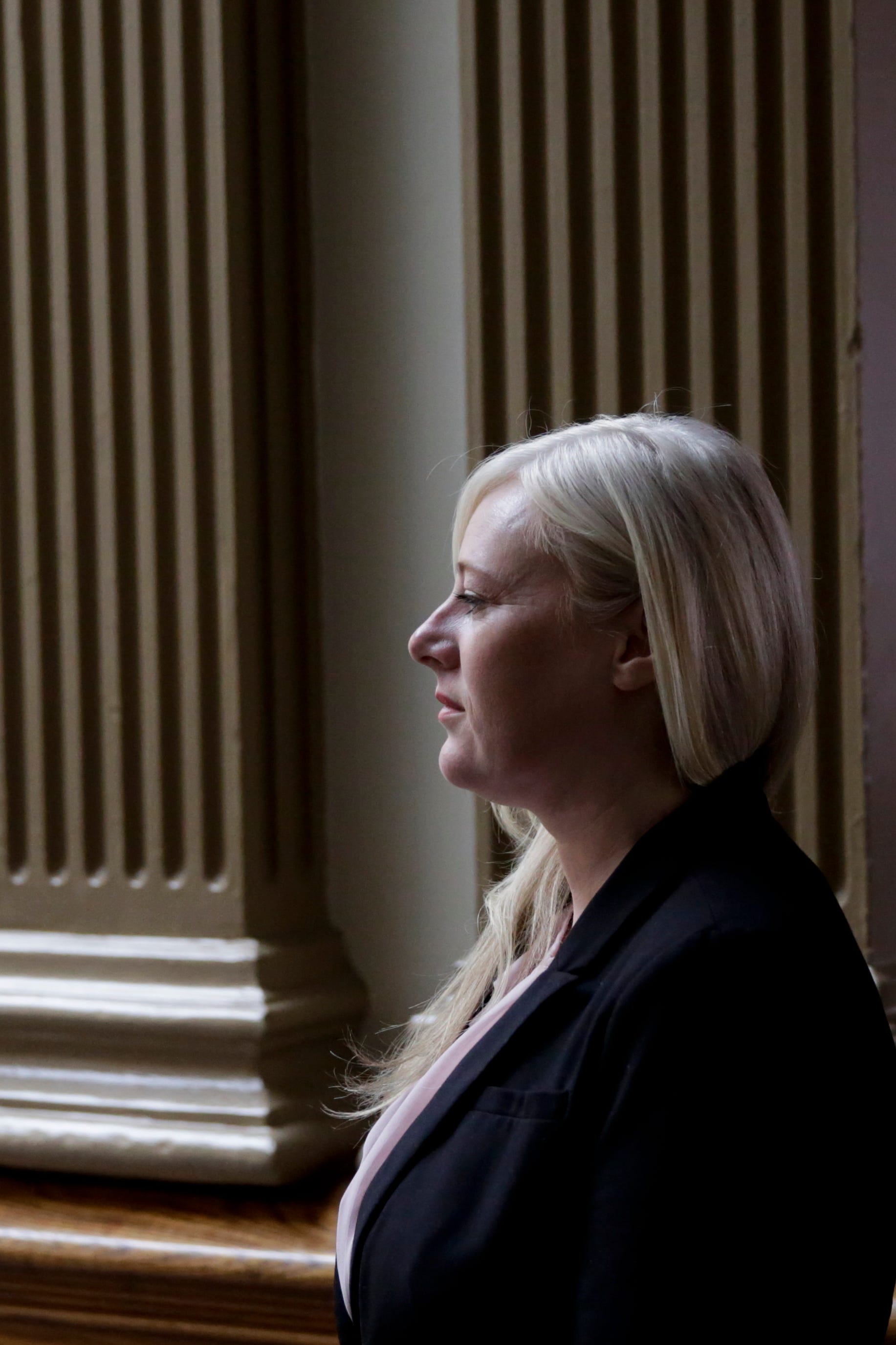 Kristine Barnett walks into Superior 2, Tuesday, Oct. 15, 2019, at the Tippecanoe County Courthouse in Lafayette. Barnett and her ex-husband, Michael Barnett, had been accused of abandoning their adoptive daughter in Lafayette in 2013. The charges against Kristine were dismissed Friday. Michael was acquitted in October 2022.