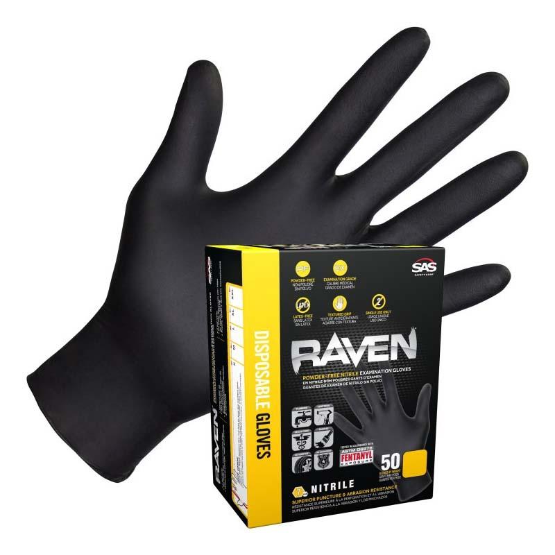 SAS Safety 66519 Raven Powder-Free Nitrile Disposable Gloves