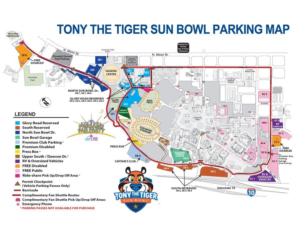 Here is the parking map for the 90th Annual Tony the Tiger Sun Bowl Game.