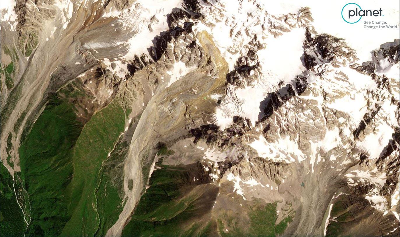 PlanetScope image of the source of the 4 August 2023 debris flow at Shovi in Georgia.