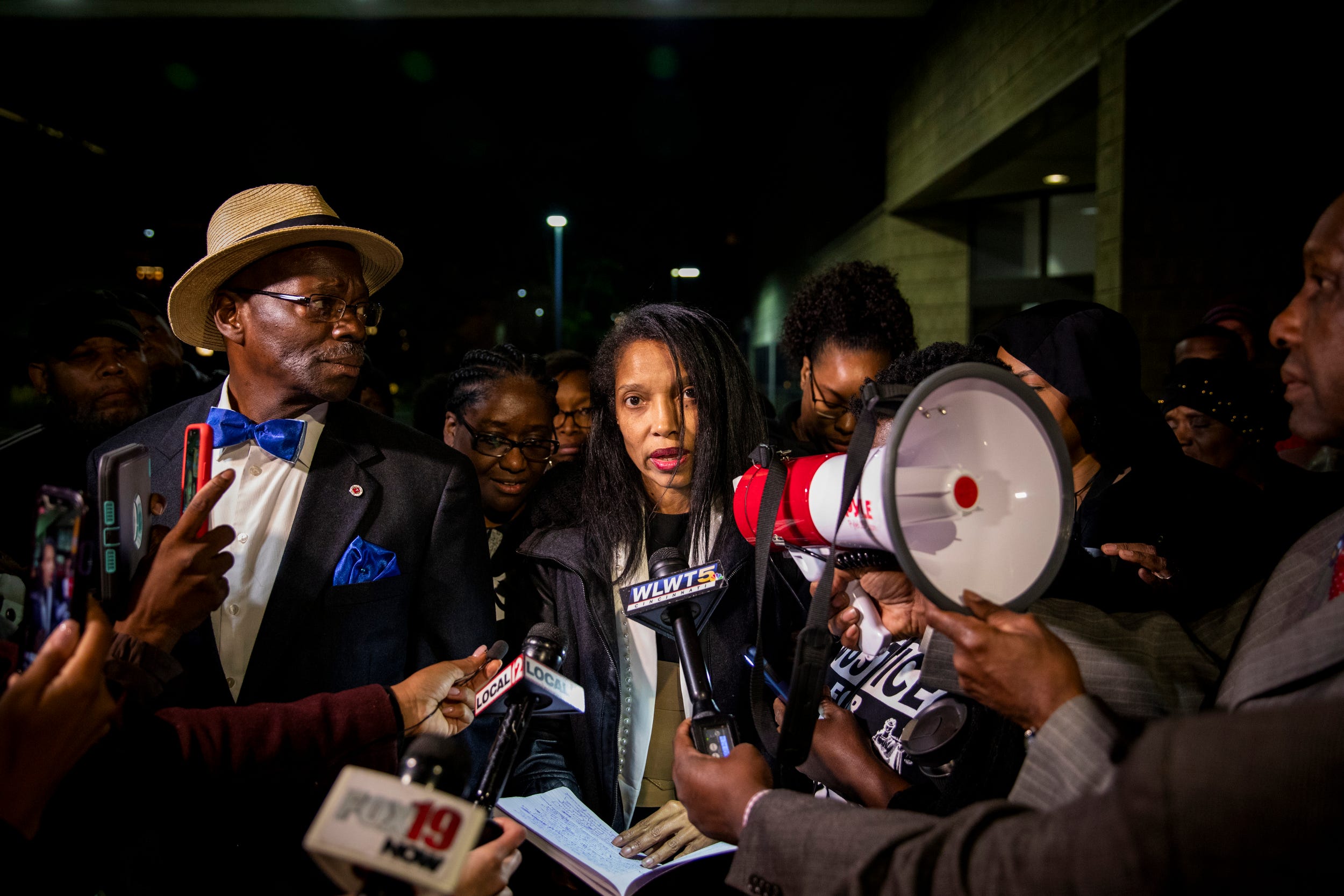 Former juvenile court judge Tracie Hunter speaks to local media and her supporters after her release from the Hamilton County Justice Center in October 2019.