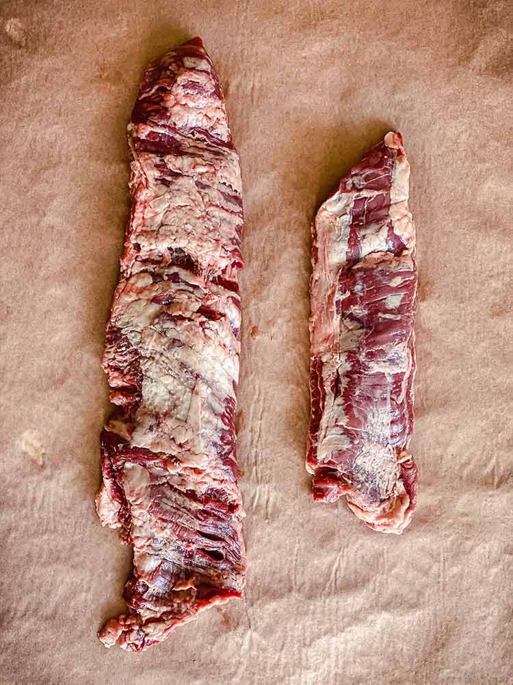 perfectly trimmed outside skirt steak fresh from the butcher