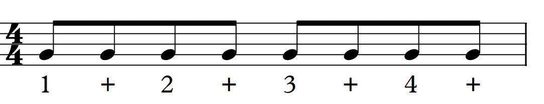combination of single and beamed eighth notes