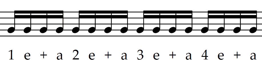 combination of single and beamed sixteenth notes