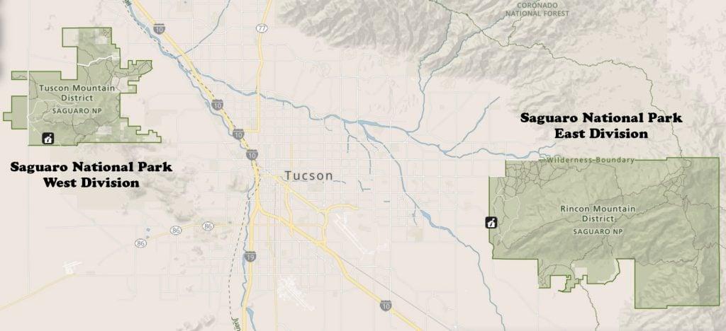 tucson mountain district east vs rincon mountain district west saguaro national park map