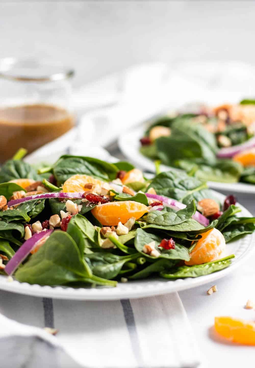 Spinach and mandarin orange salad with honey balsamic dressing.